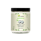 Huile de coco 250 g Aza Natural, pot en verre à couvercle noir et étiquette avec une noix de coco