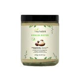 Kokumboter 250 gram van Aza Natural, glazen pot met zwarte deksel en etiket met noten en boter