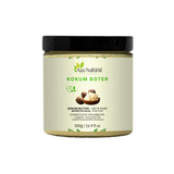 Kokumboter 500 gram van Aza Natural, glazen pot met zwarte deksel en etiket met noten en boter