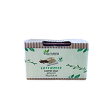 Koffiezeep van Aza Natural, donkerbruin blok van 75 gram in een wikkel van geribbeld karton met koffiebonen erop