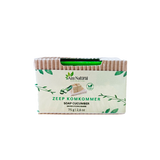 Komkommerzeep van Aza Natural, groen blok van 75 gram in een wikkel van geribbeld karton met komkommerschijfjes