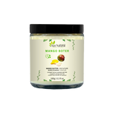 Pot mangoboter van Aza Natural, 100 gram, glazen pot met zwarte deksel en etiket met een mango