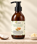 AzaNatural vloeibare Afrikaanse zwarte zeep 250 ml, met kokos en sheaboter op een lichte achtergrond