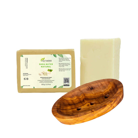 Tamale Beurre de Karité Naturel avec Porte-Savon de Surf en Bois d'Olivier